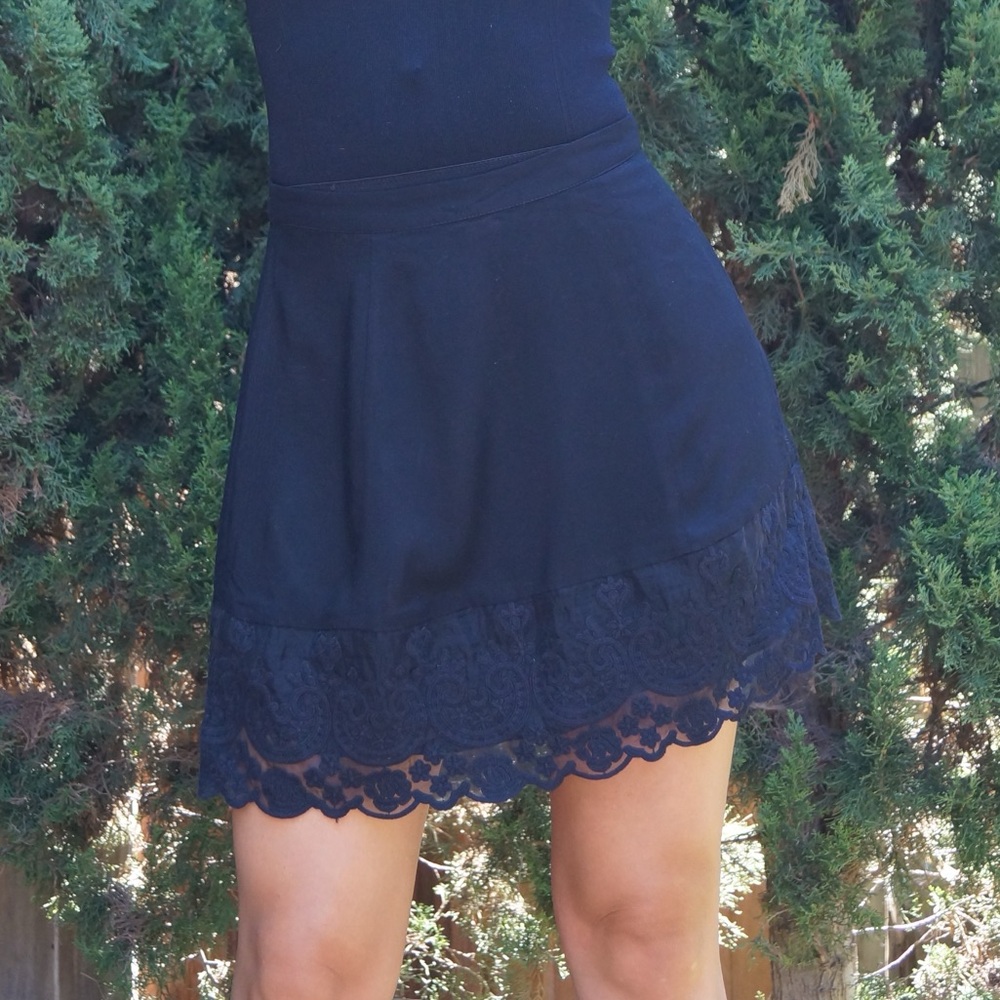 Forever 21 Black Skirt with Lace Detail at Bottom Size S